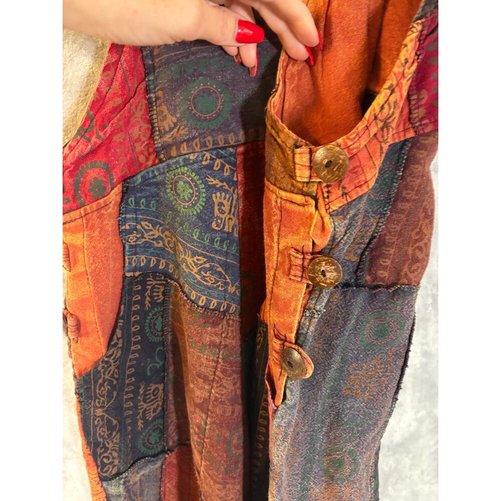 Patchwork Bohemian Overalls Drop Crotch Harem 0S … - image 12